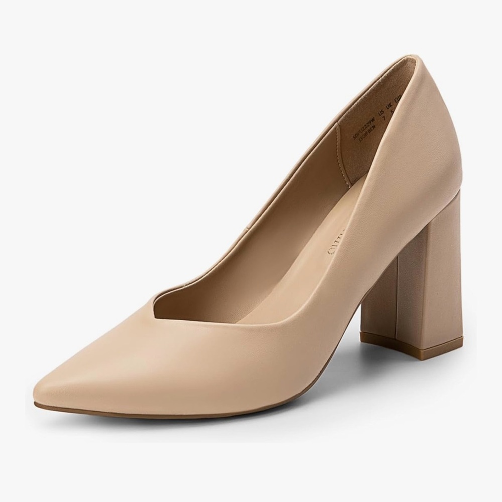 DREAM PAIRS Beige Block Heel Pumps